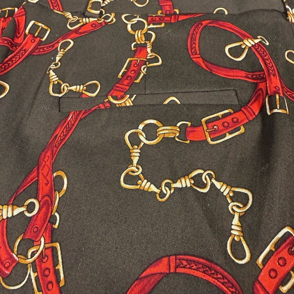 Zara chocolate brown, gold , and Red Patterned Cropped Pants A309 measure in pic - Picture 10 of 11